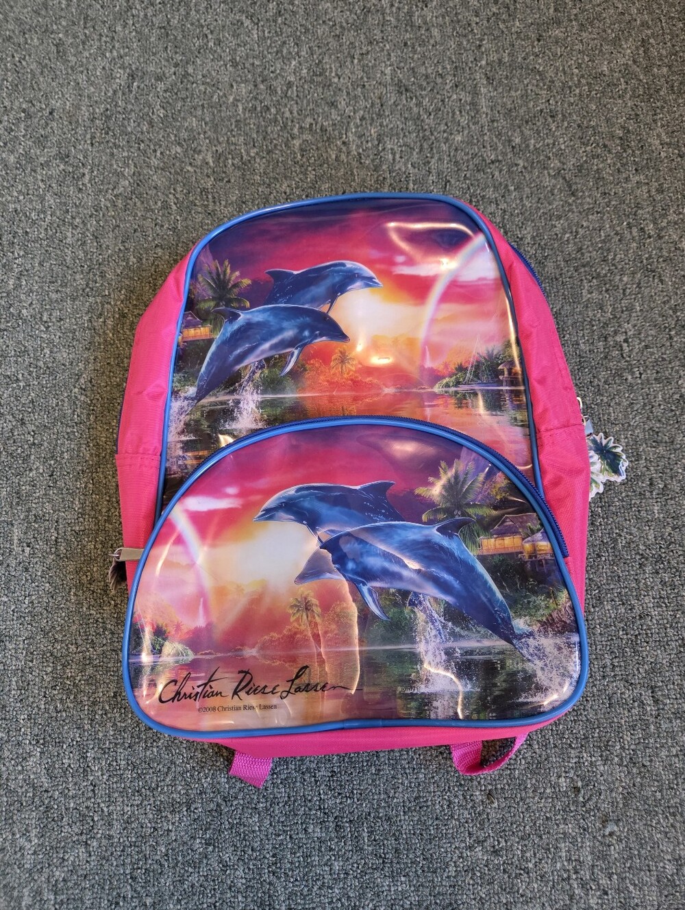 Christian Riese Lassen Dolphin Kids Backpack Y2k Bright Pink Tropical...